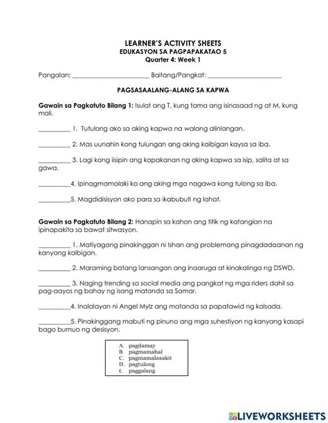Ikalawang Markahan Modyul 5: Pagmamalasakit sa Kapuwa.
